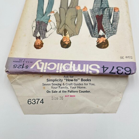 Simplicity 6374 UNCUT Mens Suit With Vest Sewing Pattern Size 36 Vintage 1974 - Picture 4 of 5